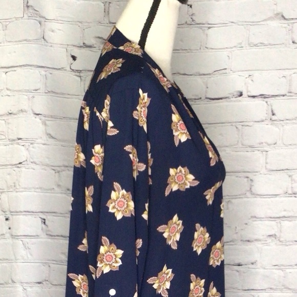 LOFT Navy Faraway Floral Split Neck Tunic Long Sleeve Roll Tab Pullover Small - Picture 13 of 16